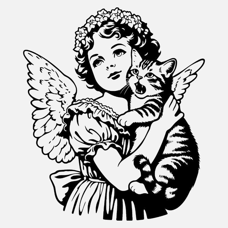 Ange avec chat – Illustration vintage de chérubin