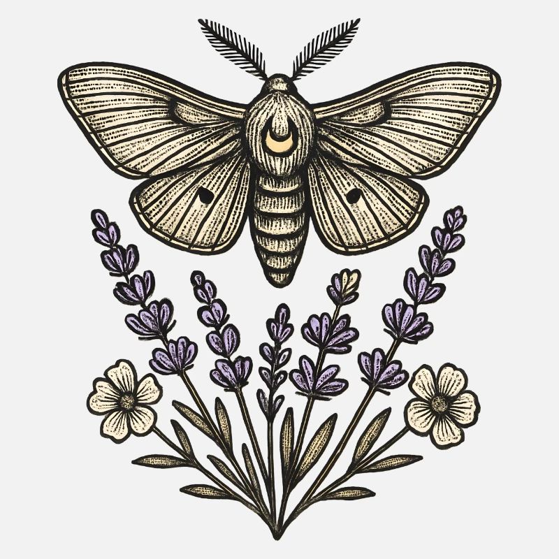 Moth over lavender bouquet