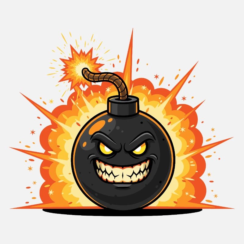 Dessin animé de bombe explosive avec un sourire