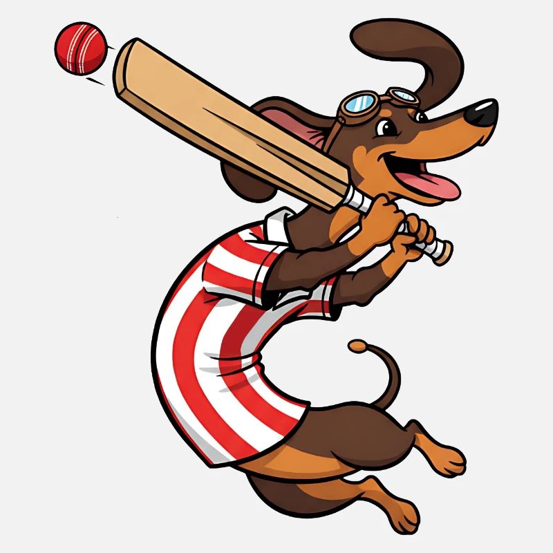 Funny dachshund playing cricket