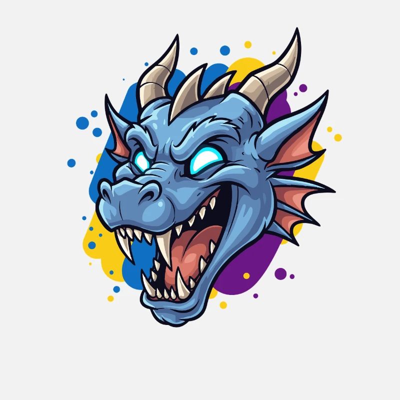 Blue Dragon Head Neon Splash
