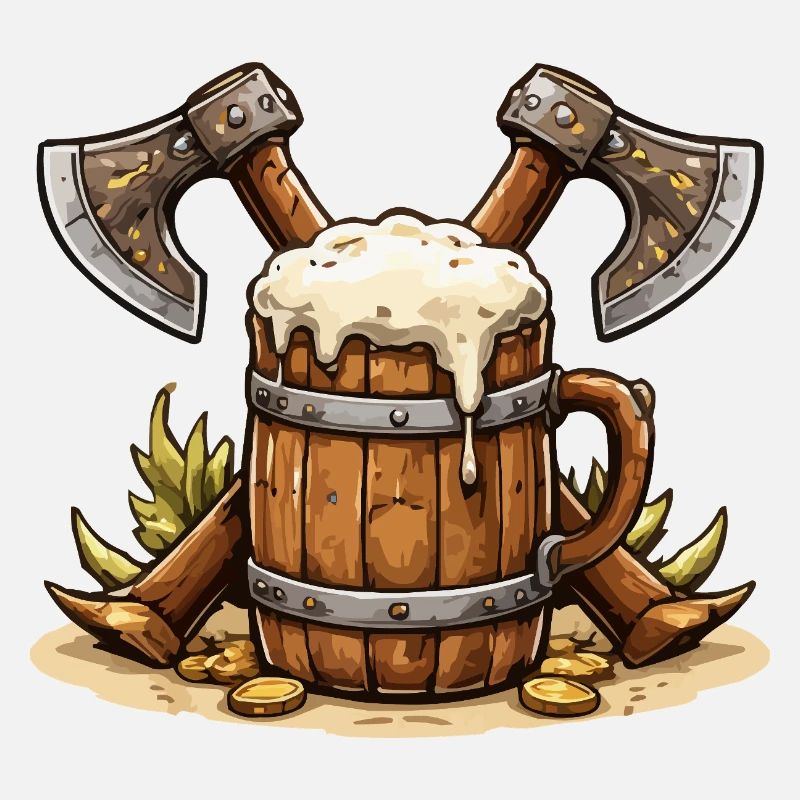 Bierfass mit Äxten Wikinger