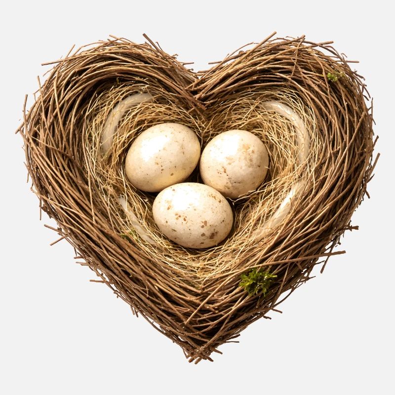 Heart-shaped bird's nest with eggs