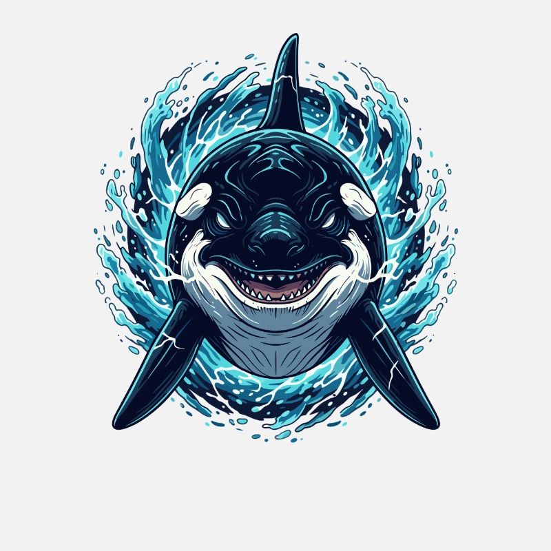 Orca in Lightning – Ocean Orca Illustration