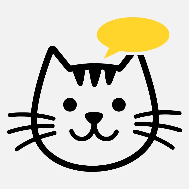 Tête de chat avec bulle de dialogue jaune