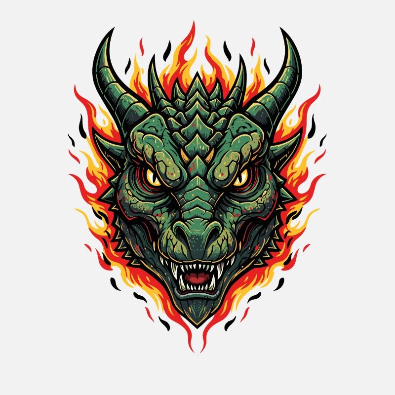 Flames Dragon Head Fire Illustration