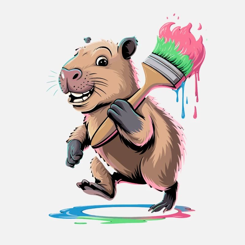  Lustiges Capybara mit Buntem Pinsel Farbkleckse
