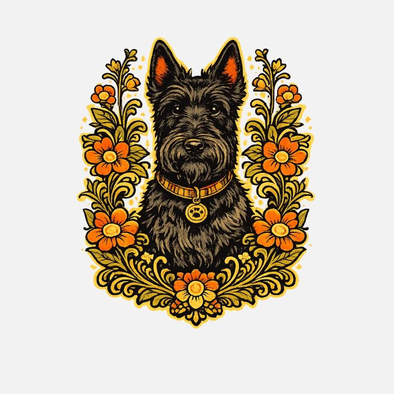 Floral Frame Scottish Terrier