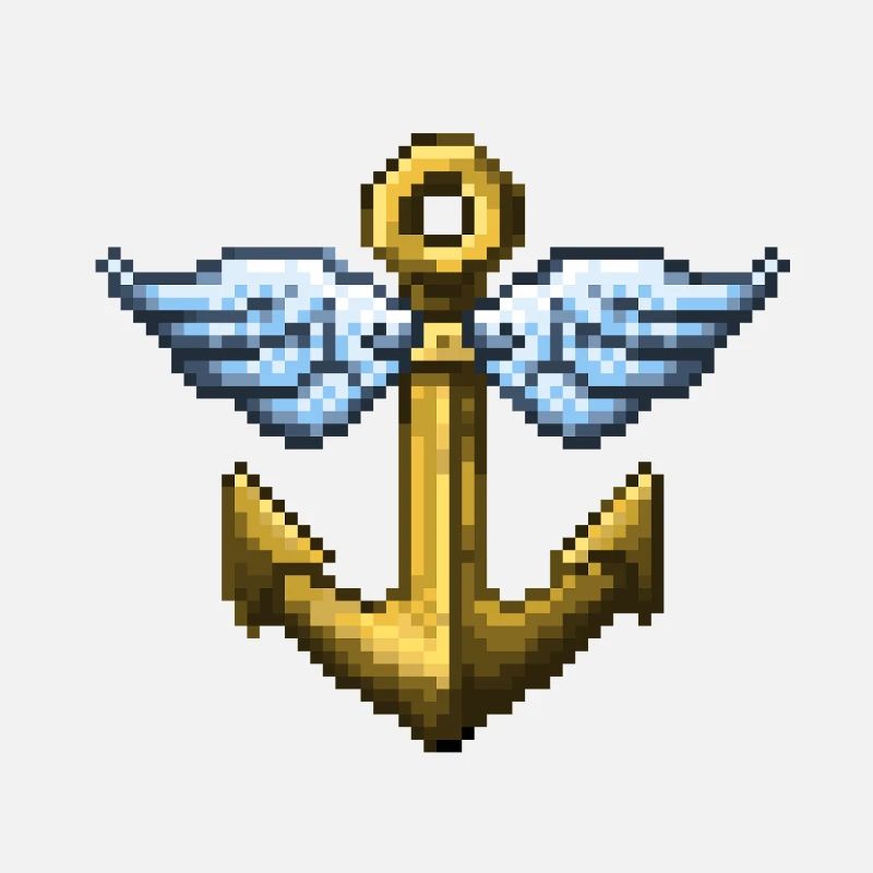 Retro Pixel Art Winged Anchor