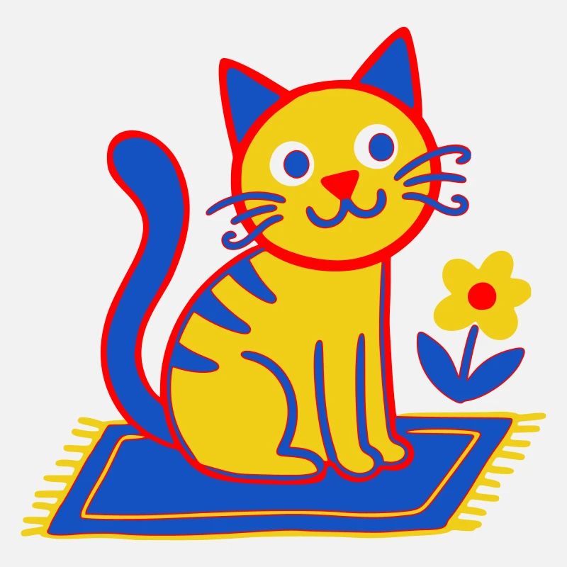 Bunte Katze auf Teppich in einer Blütenwiese