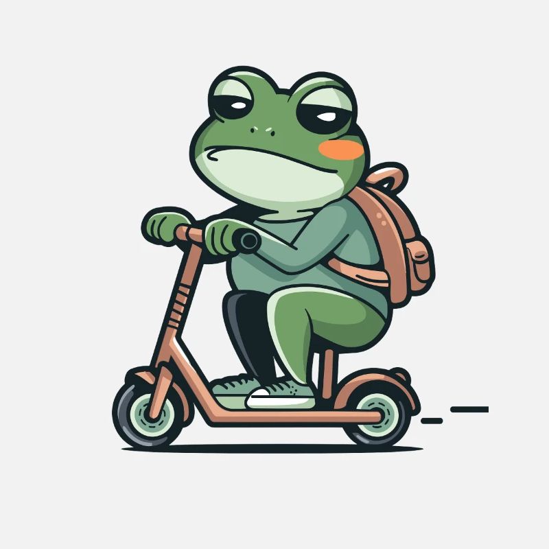 Grenouille cool avec sac à dos sur le scooter pour