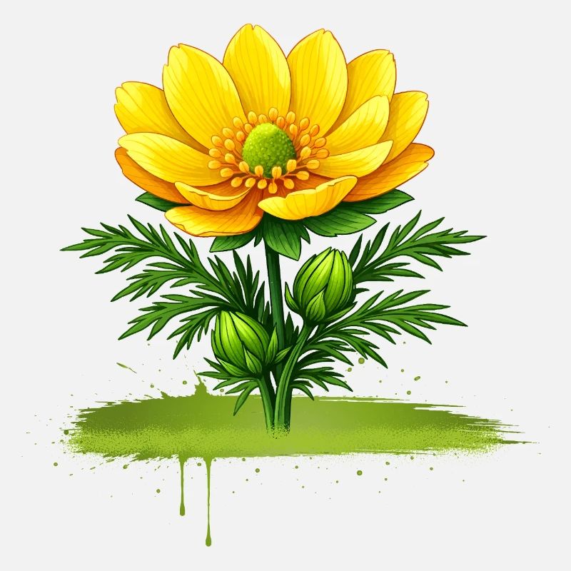 Conception de coups de pinceau nature à la fleur jaune