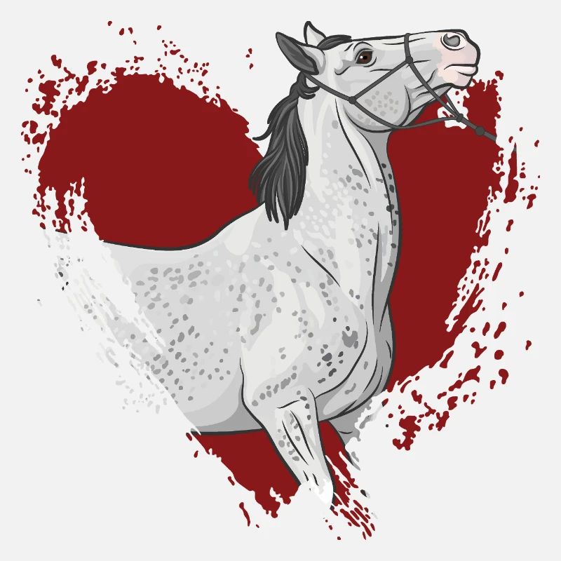 Ein graues Pferd und ein rotes Herz