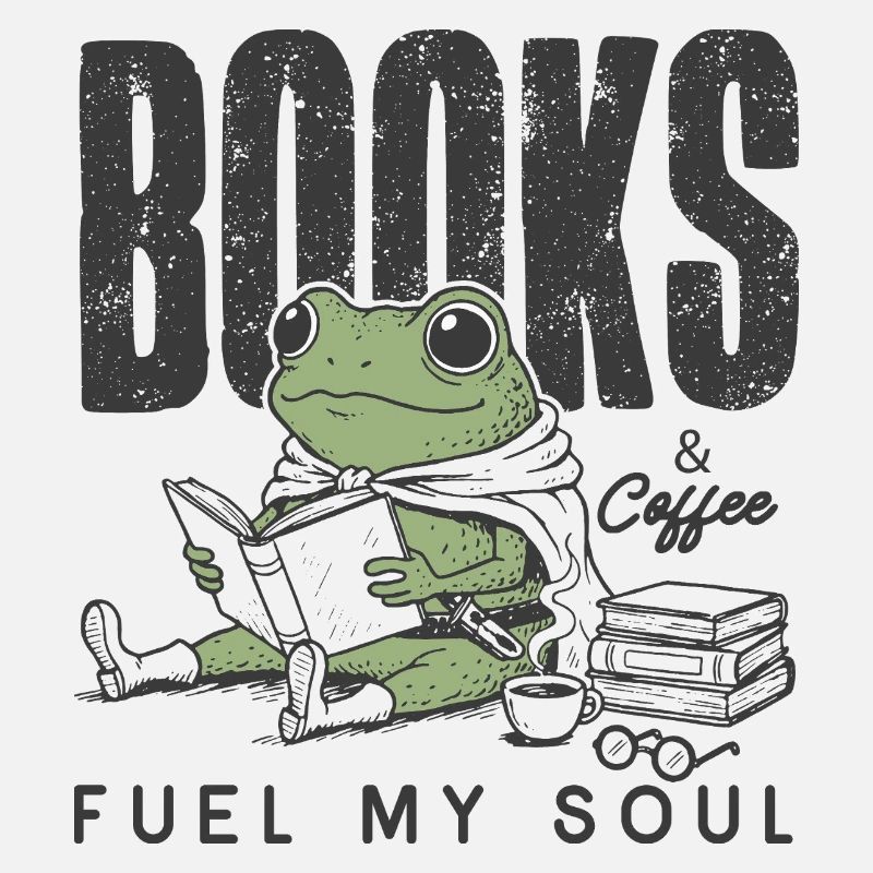 Frosch liest Bücher & Kaffee
