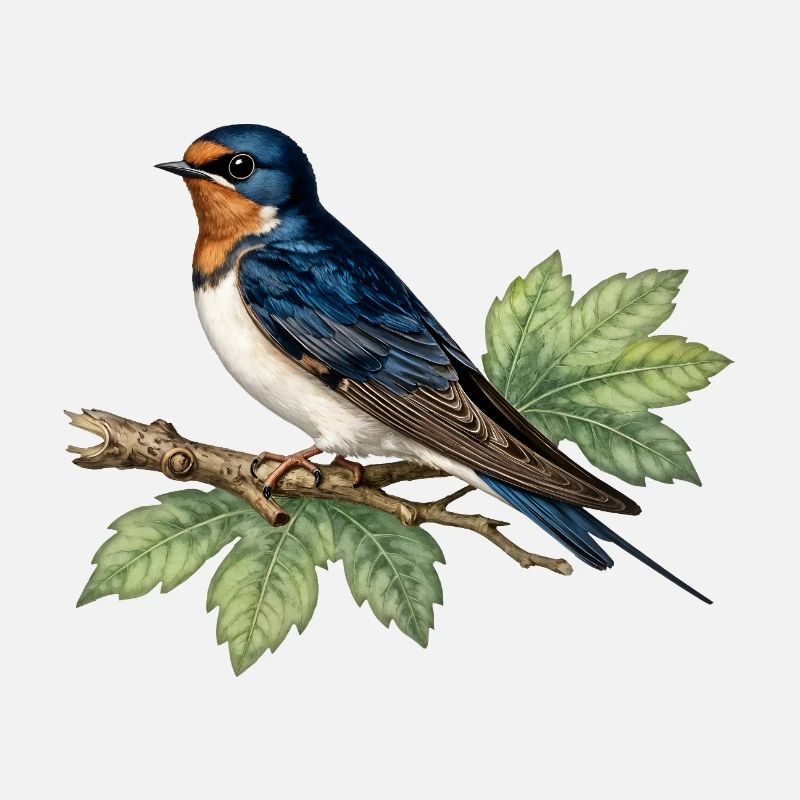HIrondelle sur branche feuillée