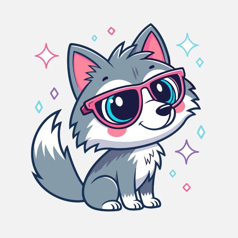 Cute chic wolf with rose-colored glasses
