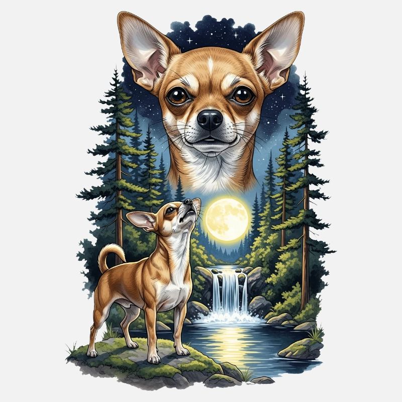 Moonlit Chihuahua in Forest Night