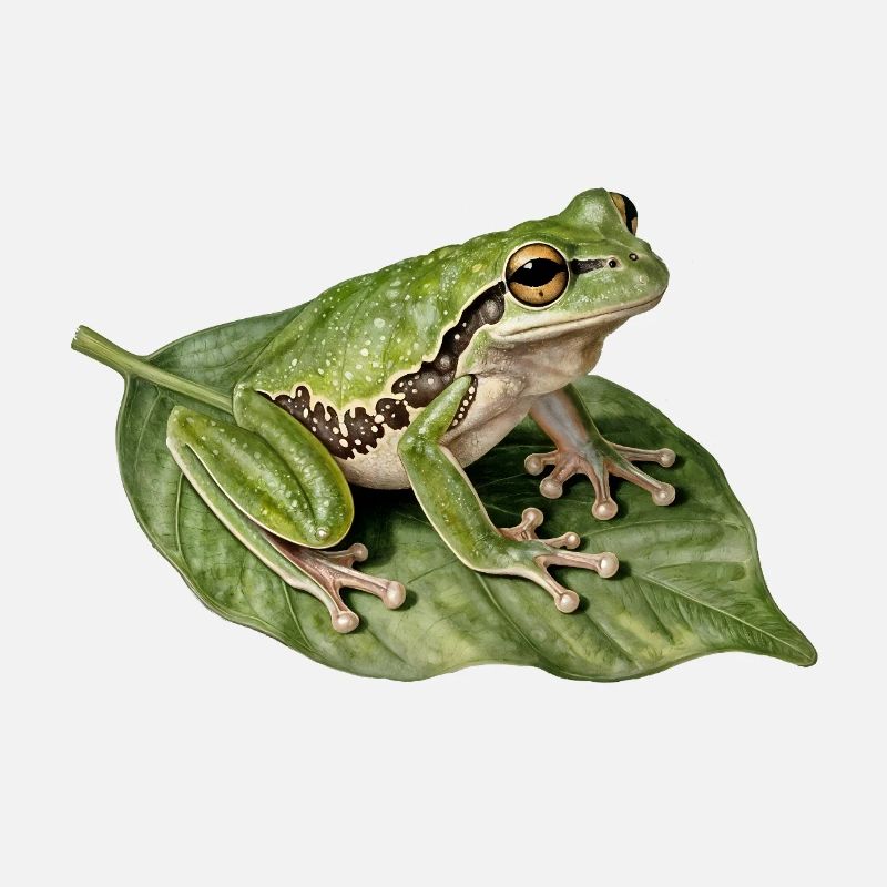 Green Frog on Leaf