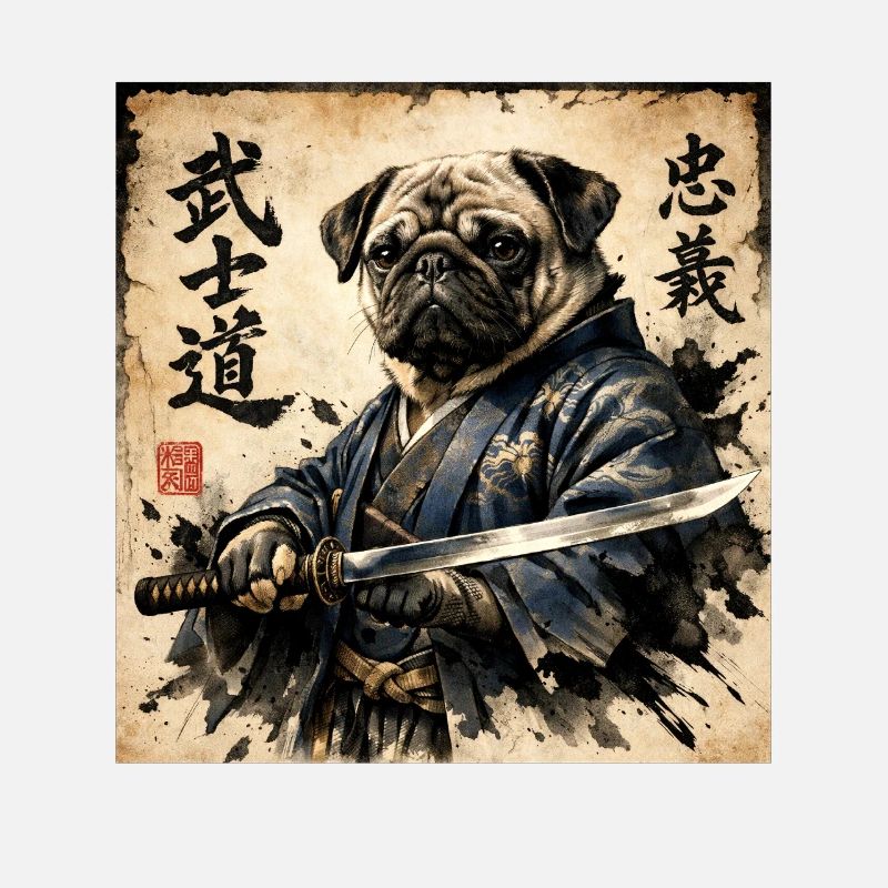Samurai Pug Japanese Calligraphy Artwork