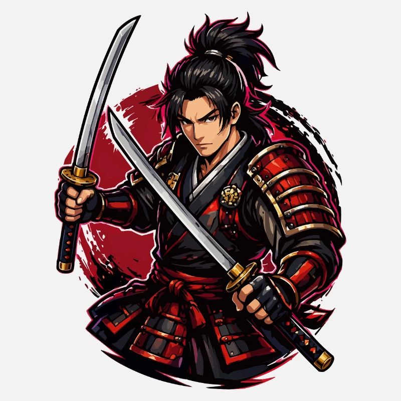 Samurai-Kämpfer in rotem Wirbel
