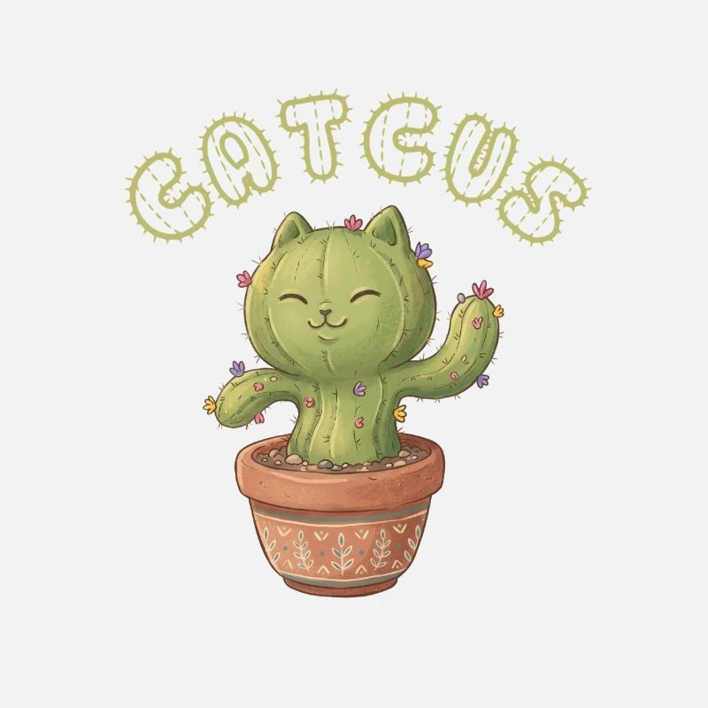 Chat Cactus de Kawaii