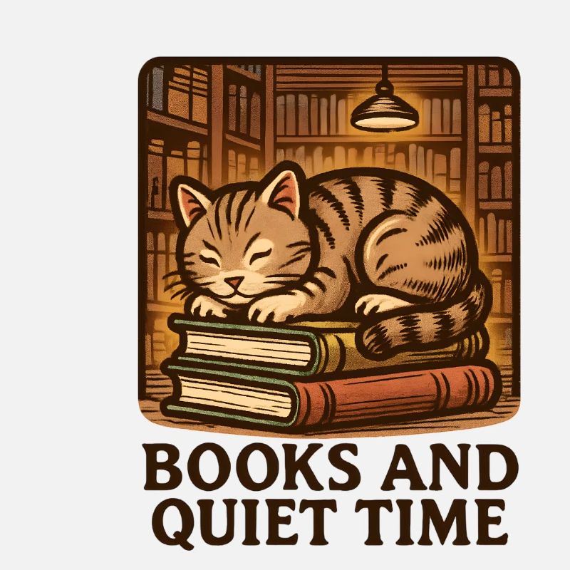 Sleeping Cat Over Books