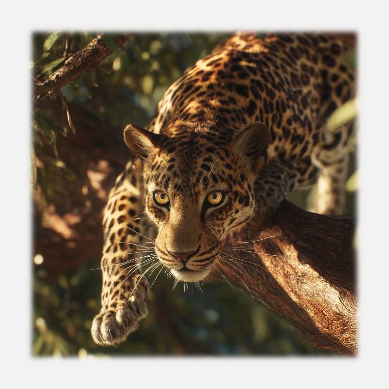 Leopard on Branch Powerful Big Cat Motif