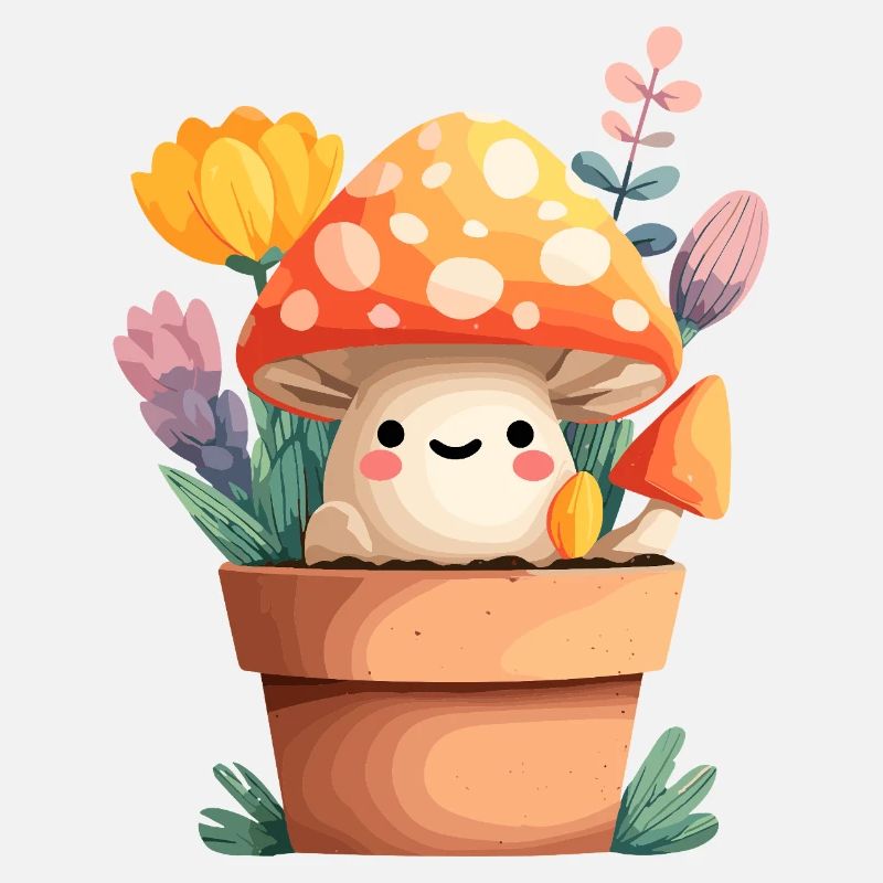 Petit ami champignon dans un pot de fleurs