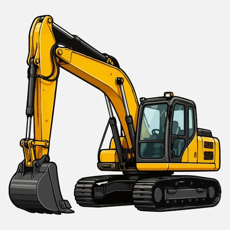 Yellow excavator on construction site