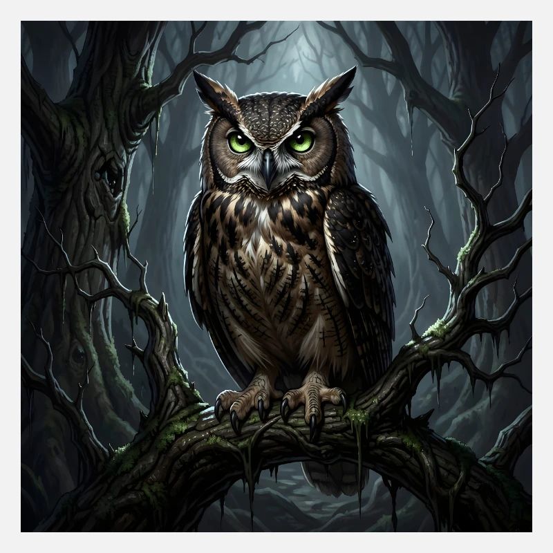 Eagle owl in the mystical forest