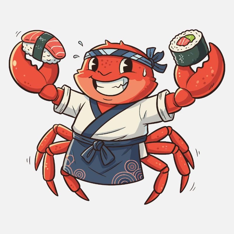 Crab sushi chef with headgear