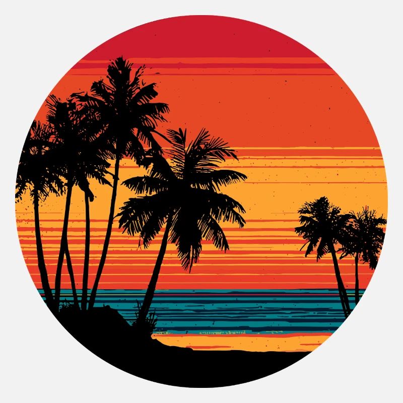 Palm Trees Beach Sunset Rétro