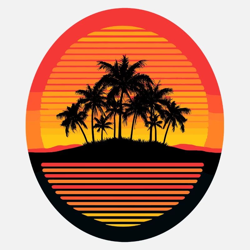 Sunset Island Palm Trees Silhouette