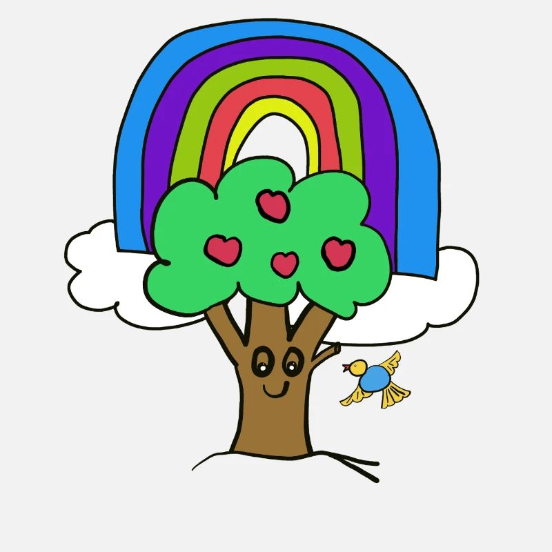 Regenbogen Apfelbaum Vogel Kinder