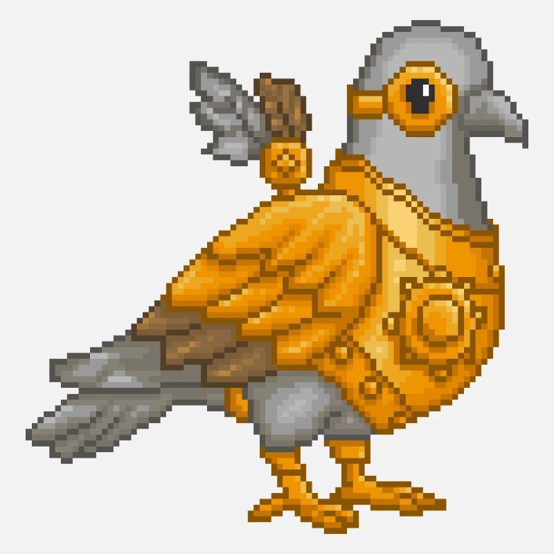 Steampunk Pigeon in Pixel Armor