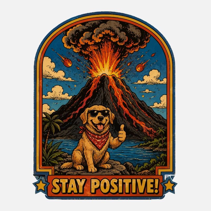 Chien devant un volcan – Restez positif