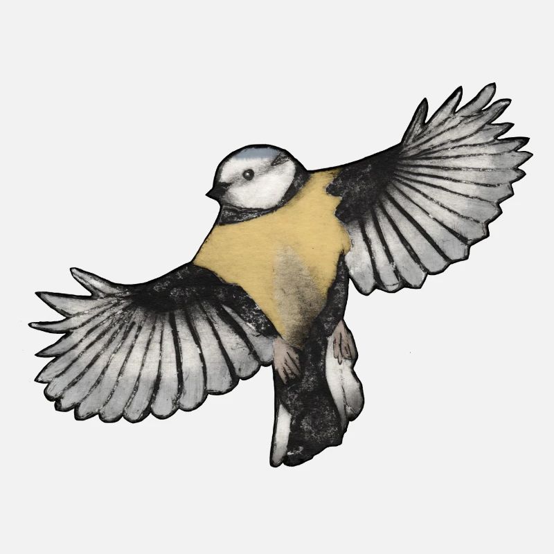 Bunter Vogel im Flug - Druckvorlage handgeschnitzt