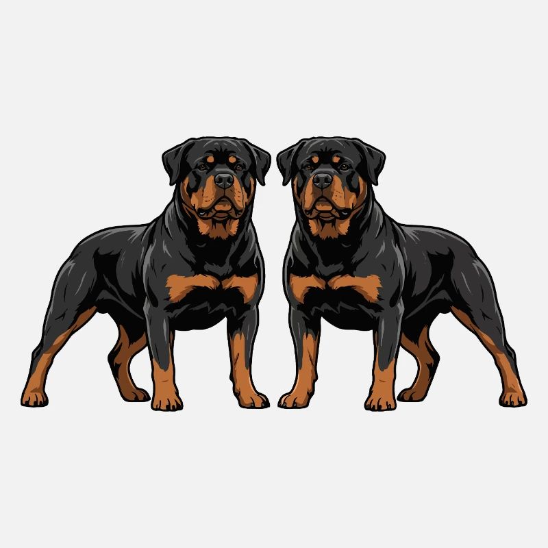 Double Rottweiler Duo Two Dogs Side By Side