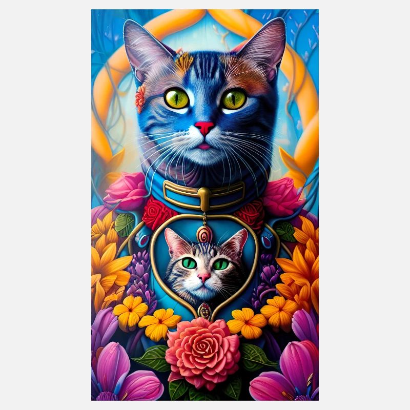 Portrait de chat enveloppé de fleurs