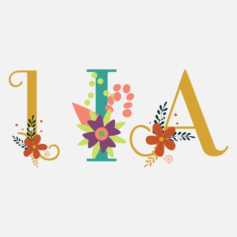 Art du nom LIA avec des fleurs brodées