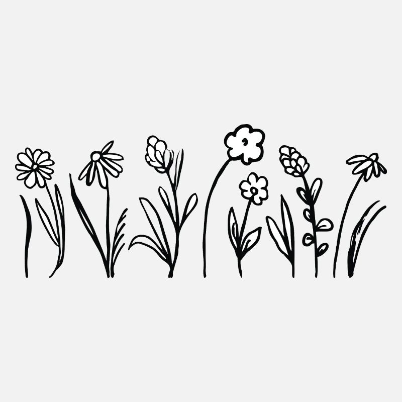 Handgezeichnete Blumen mit Blättern