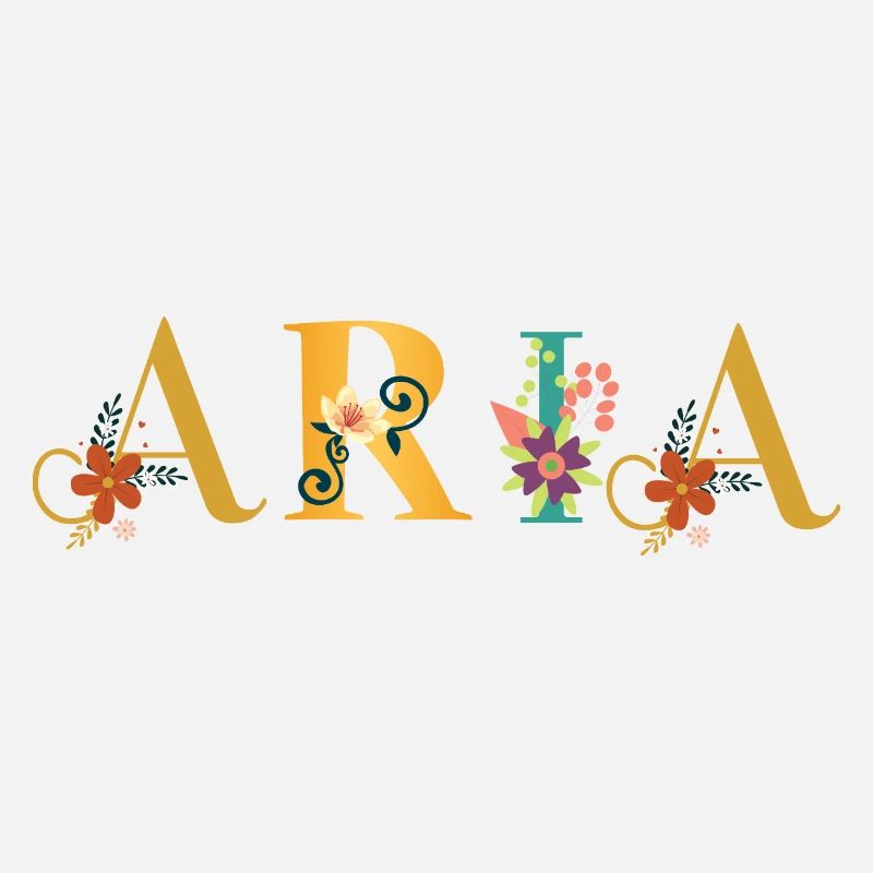 Art du nom ARIA avec des fleurs brodées