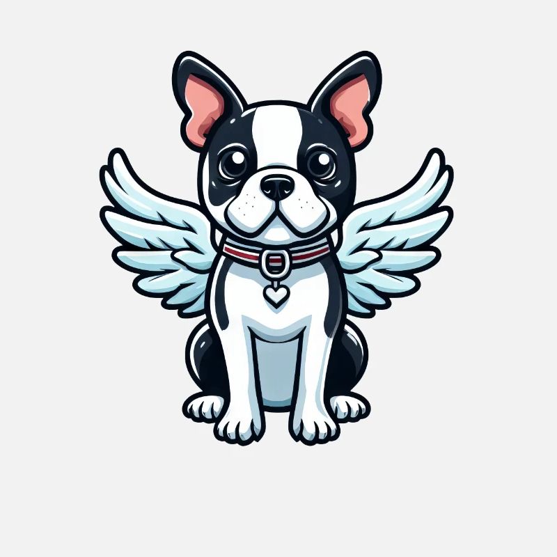 Süßer Boston Terrier-Engel im Comic-Stil