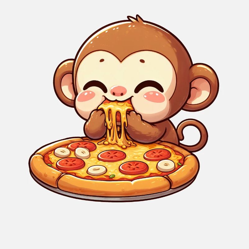 Chimpanzé mangeant de la pizza et du fromage