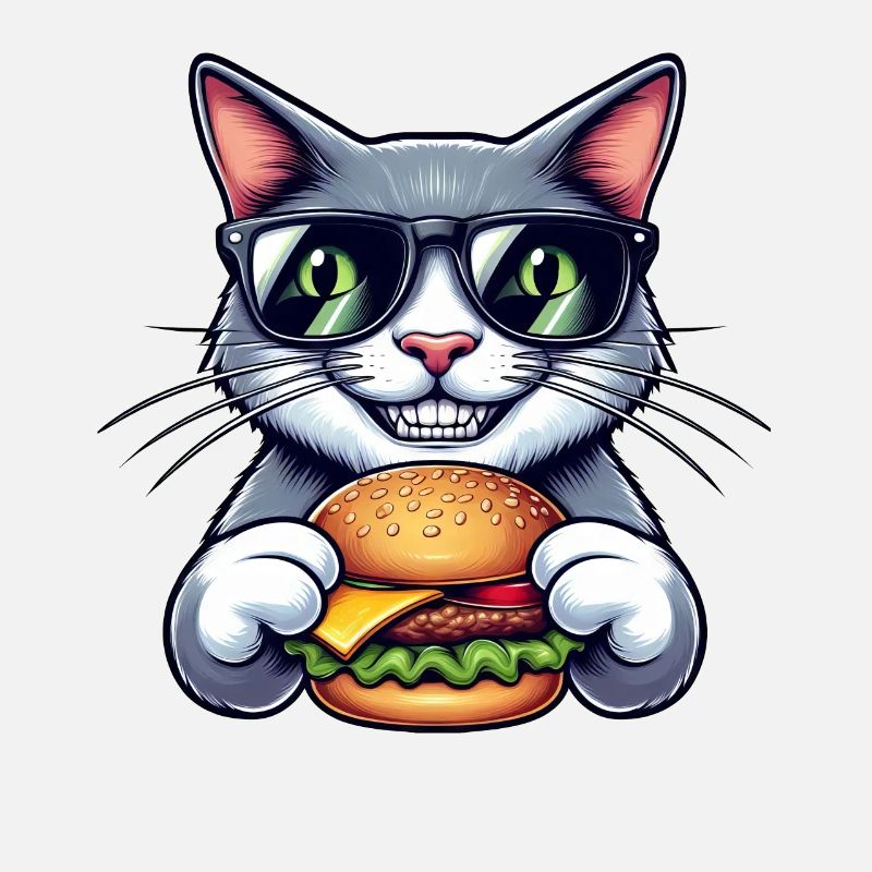 Chat Nerd Cool avec Hamburger Kater Cheeseburger