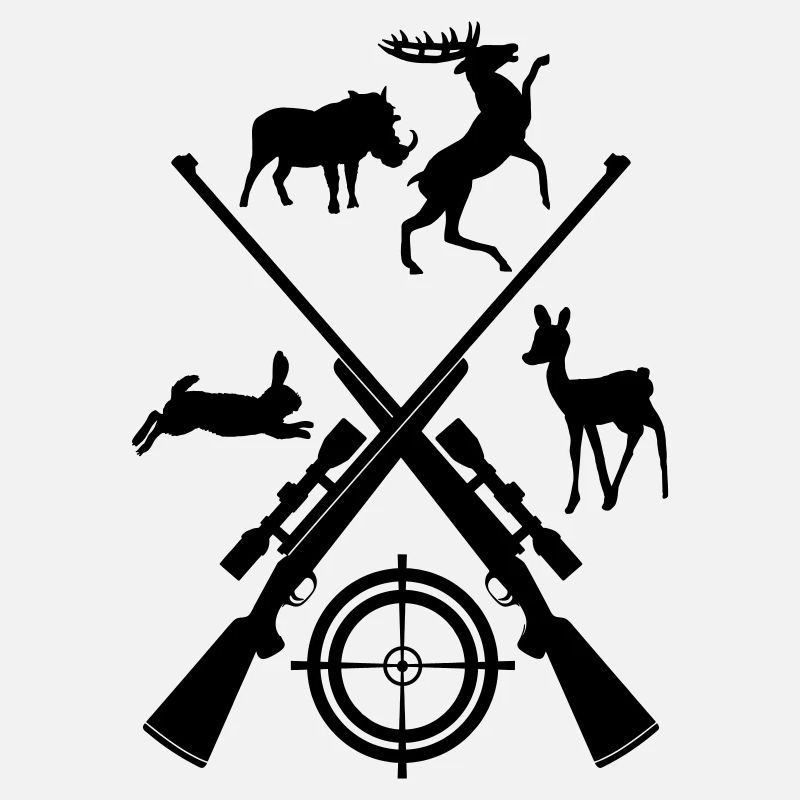 Two crossed shotguns with visor and animals 2