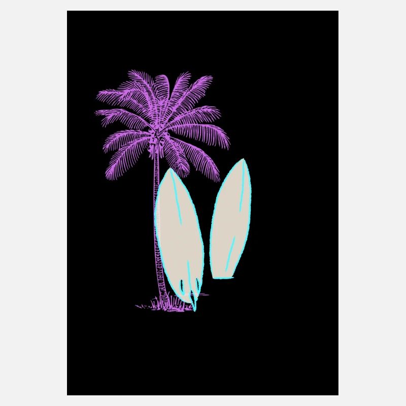 Glowing surf and palm tree illustration
