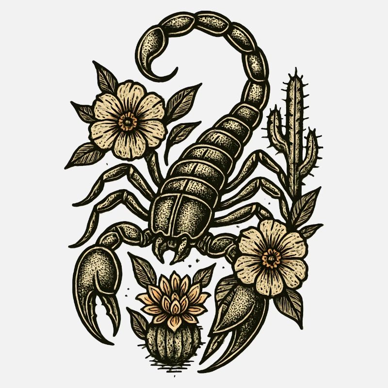 Gravure vintage de fleurs de scorpion