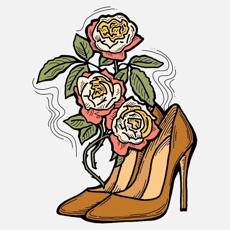 Chaussures à talons hauts avec fleur de rose. Style romantique.