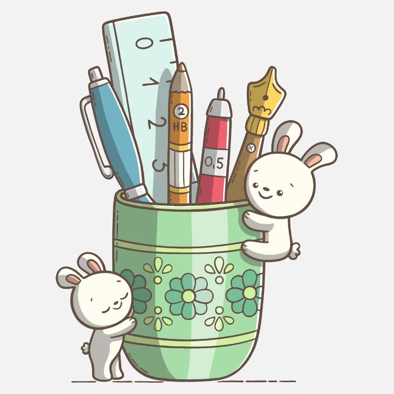 Deux lapins mignons devant un stylo